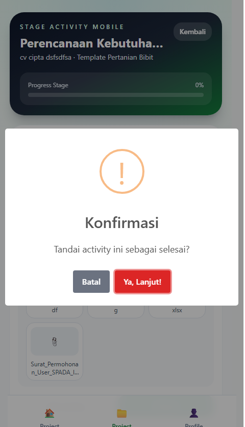 Konfirmasi selesai activity Jejak Benih