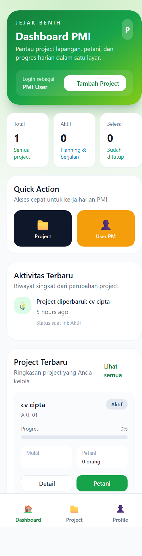 Dashboard PMI Jejak Benih